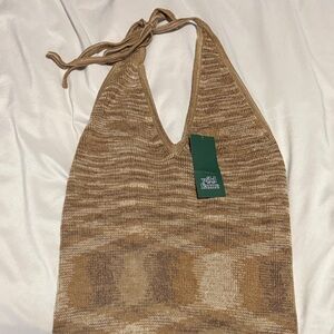 Brown Knit Halter Mini Dress